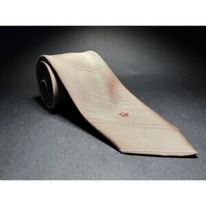 VINTAGE Christian Dior Tie Khaki Red White Blue Striped Spell Out Logo 3"